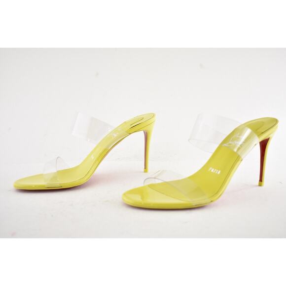 Christian Louboutin Just Nothing 85 Citrus Yellow PVC Sandal Mule Heel Pump 37 - Picture 9 of 11